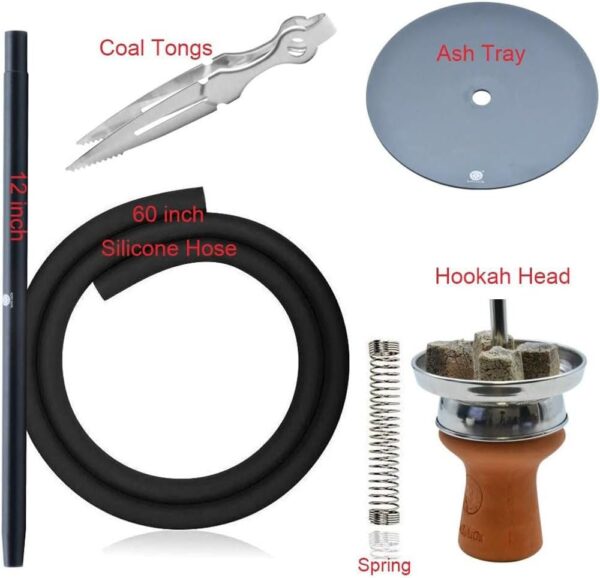 Complete Hookah Set with Everything - 4 Hookah Hose Portable Glass Hookahs Set with Washable Clay Hooka Bowl Coal Tongs Silicone Bong Aluminum Stem with Diffuser for Narguile Smoking - Image 5