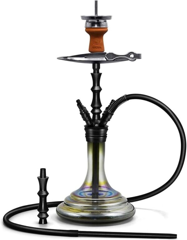 Complete Hookah Set with Everything - 4 Hookah Hose Portable Glass Hookahs Set with Washable Clay Hooka Bowl Coal Tongs Silicone Bong Aluminum Stem with Diffuser for Narguile Smoking - Image 6