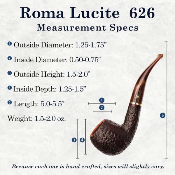 Savinelli Roma Lucite 626 - Rome Inspired Italian Briar Wood Pipe, Hand Crafted in Italy, Traditional Wood Pipes From Italy, Bent Apple Shaping, 6mm - Image 3