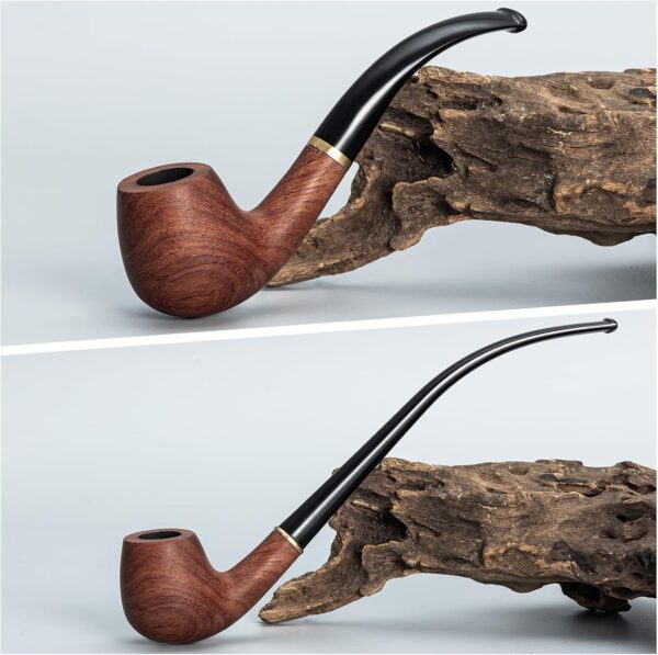 Joyoldelf Churchwarden Rosewood Tobacco Pipe - Handmade Smoking Pipe with Replaceable Short Stem, Wooden Pipe Set with Gift Box and Accessories for Beginners and Enthusiasts - Image 2