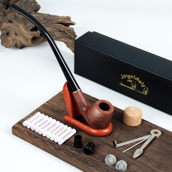 Joyoldelf Churchwarden Rosewood Tobacco Pipe - Handmade Smoking Pipe with Replaceable Short Stem, Wooden Pipe Set with Gift Box and Accessories for Beginners and Enthusiasts - Image 3
