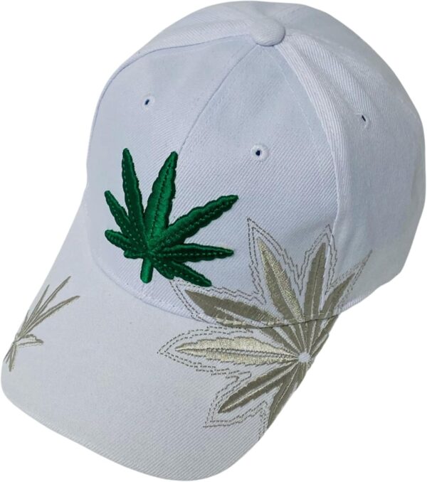 Unisex Marijuana Leaf Embroidered Dad Hat Adjustable Green Leaf Design Baseball Cap - Image 2