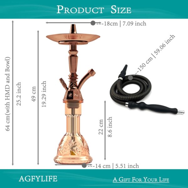Hookah Set 25" Egyptian Style Hookah Complete Set with Everything, Shisha Accessories Includes Glass Vase, Clay Bowl, Leather Hookah Hose, Antique Bronze - Image 4