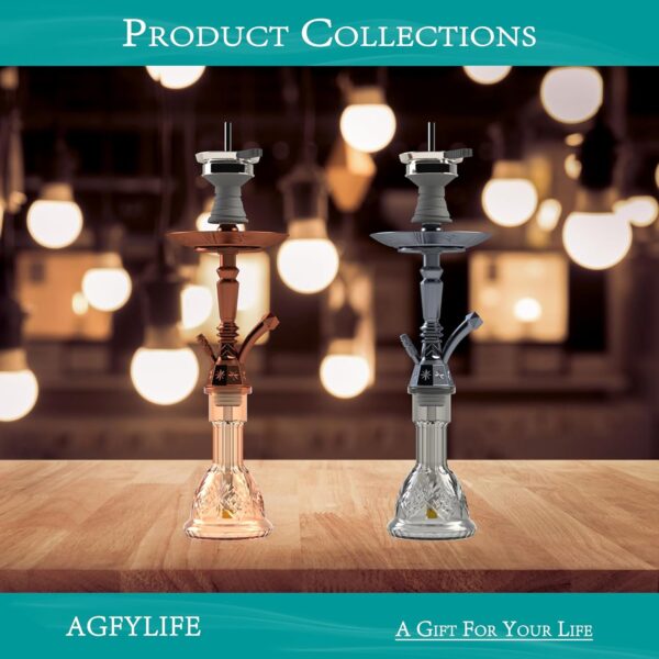 Hookah Set 25" Egyptian Style Hookah Complete Set with Everything, Shisha Accessories Includes Glass Vase, Clay Bowl, Leather Hookah Hose, Antique Bronze - Image 8