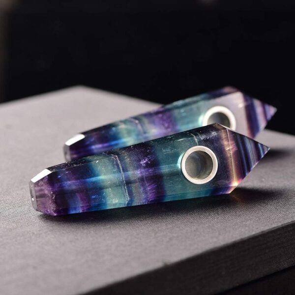Natural Fluorite Crystal Double-Point Pipe with Metal Screen, Rainbow Fluorite Tower，Purple and Blue Multi-Color,crystal gift - Image 6