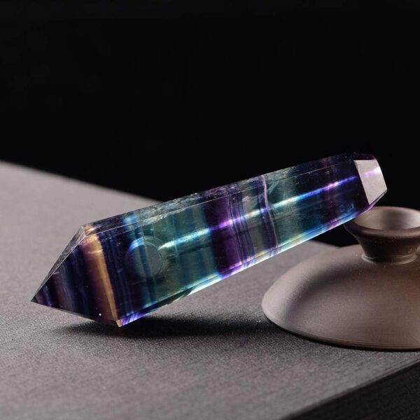 Natural Fluorite Crystal Double-Point Pipe with Metal Screen, Rainbow Fluorite Tower，Purple and Blue Multi-Color,crystal gift - Image 7