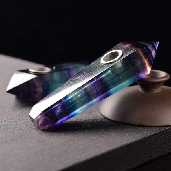 Natural Fluorite Crystal Double-Point Pipe with Metal Screen, Rainbow Fluorite Tower，Purple and Blue Multi-Color,crystal gift - Image 8