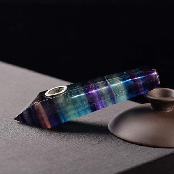 Natural Fluorite Crystal Double-Point Pipe with Metal Screen, Rainbow Fluorite Tower，Purple and Blue Multi-Color,crystal gift - Image 9