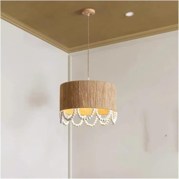 Japanese Wooden Beads Hemp Rope Pendant Light Restaurant Living Room Home Decoration Bedroom Chandelier, Contemporary - Image 4