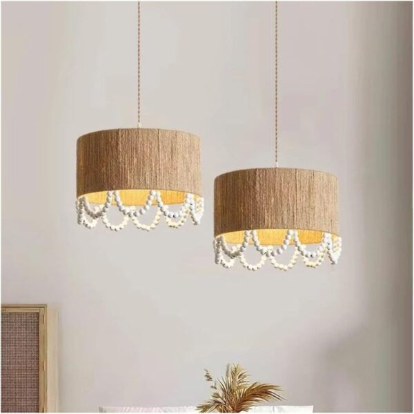 Japanese Wooden Beads Hemp Rope Pendant Light Restaurant Living Room Home Decoration Bedroom Chandelier, Contemporary - Image 5