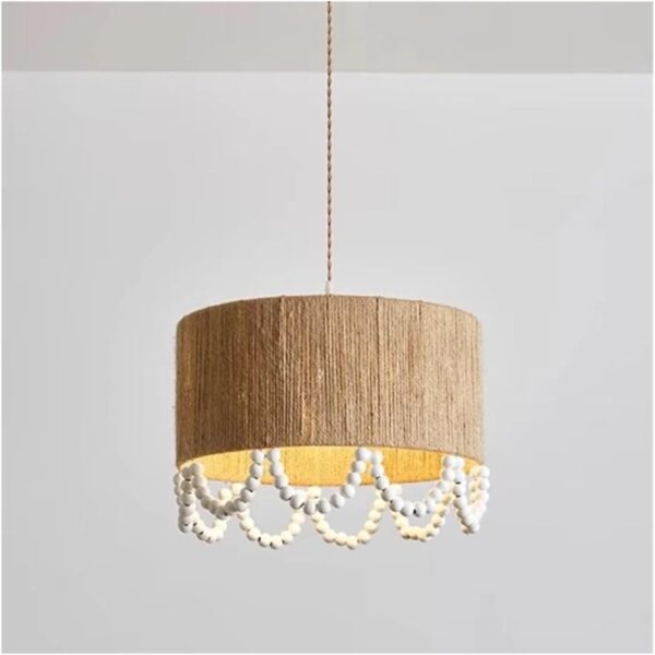 Japanese Wooden Beads Hemp Rope Pendant Light Restaurant Living Room Home Decoration Bedroom Chandelier, Contemporary - Image 6