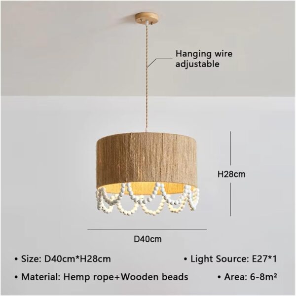 Japanese Wooden Beads Hemp Rope Pendant Light Restaurant Living Room Home Decoration Bedroom Chandelier, Contemporary - Image 8