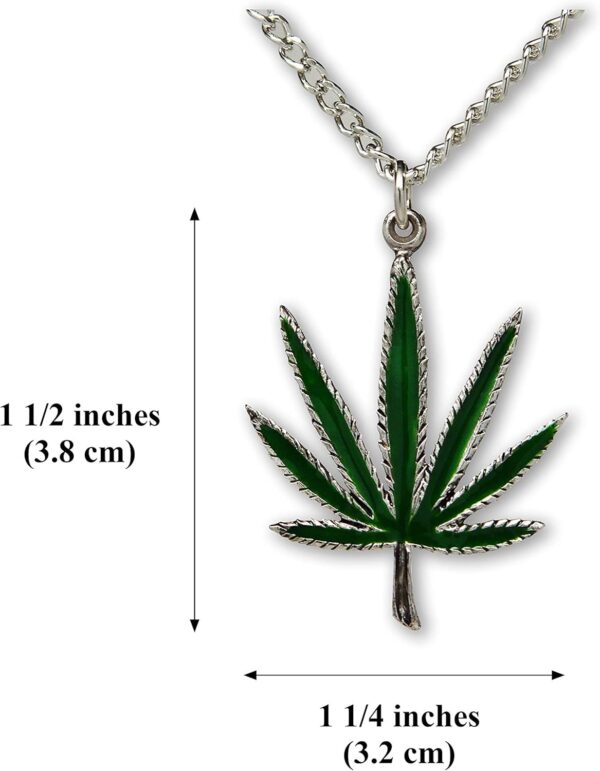 Real Metal Marijuana Weed Pot Leaf Green Enamel on Silver Finish Pewter Pendant Necklace - Image 3
