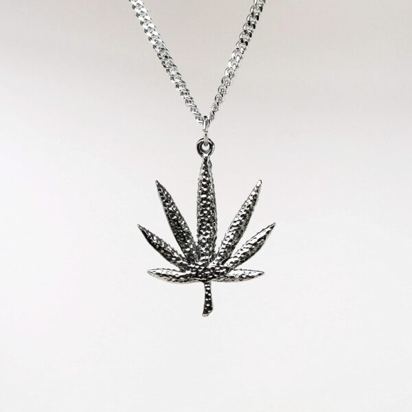 Real Metal Marijuana Weed Pot Leaf Green Enamel on Silver Finish Pewter Pendant Necklace - Image 7