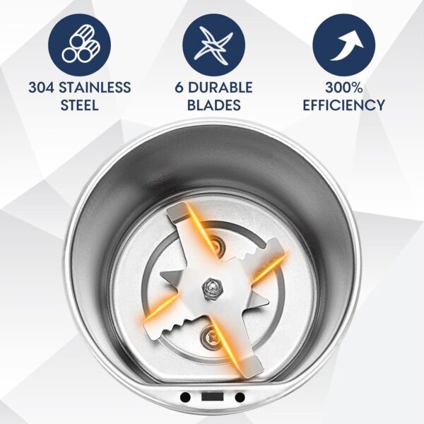 Electric Herb Grinder 200W Powerful Fast Grinding for Dry Spices Flower Buds with Brush, Easy On/Off One-Touch Push Button Powder Grinder Perfect For Herbs, Spices, Nuts, Grains and Coffee Beans - Image 6