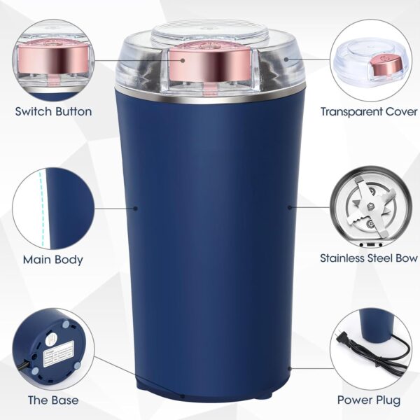 Electric Herb Grinder 200W Powerful Fast Grinding for Dry Spices Flower Buds with Brush, Easy On/Off One-Touch Push Button Powder Grinder Perfect For Herbs, Spices, Nuts, Grains and Coffee Beans - Image 7