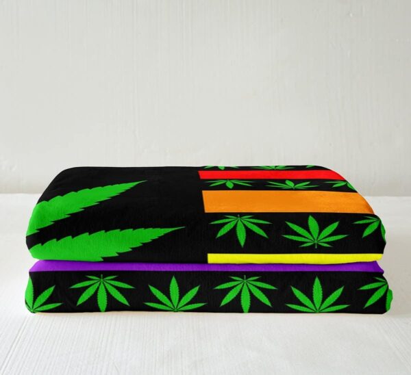 Cannabis Leaf Bed Blanket American Flag Throw Blanket Lightweight Soft Cozy Luxury Colorful Hippie Fleece Blanket Trippy Leaves Flannel Blanket for Sofa Bedroom Office Travel All Season(Twin 60"x80") - Image 4