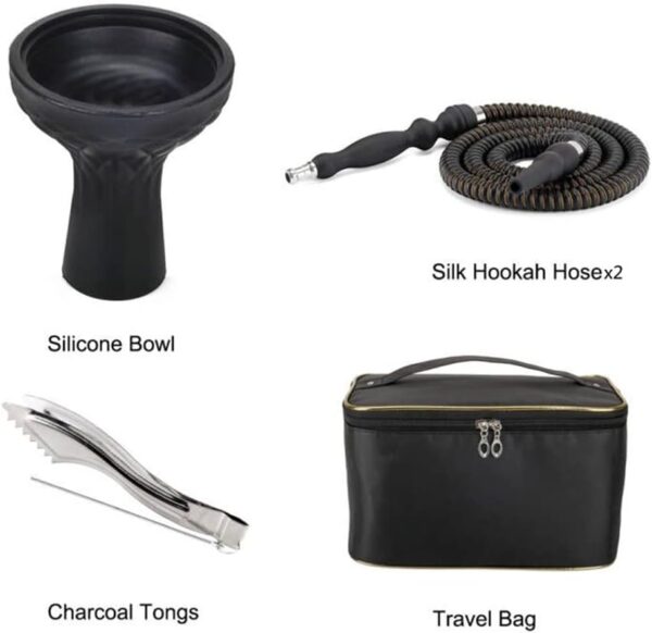2 Hose Hookah Set,Portable Micro Modern Cube Acrylic Hookah with Silicone Hookah Bowl Two Leather Hose Coal Tongs Aluminum Stem,Cube Hookah with Remoted LED Light Custom Storage Bag and Cleaning Brush - Image 5