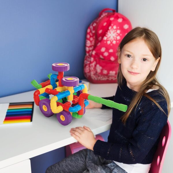 PicassoTiles PTT136 136pcs Tubular Pipes & Spout STEAM Interlocking Educational Building Block Set, Tube Locks, Pipeworks Construction Blocks w/Storage Container Box, Idea Book, Flute Musical Kit - Image 2
