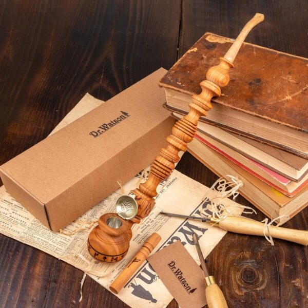 Dr. Watson - Tobacco Pipe, Churchwarden shape, Handcrafted (Runes) - Image 8