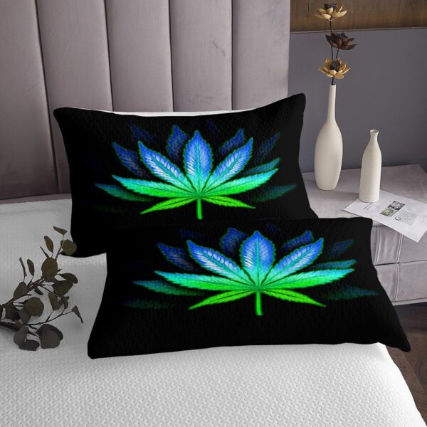 Homewish Marijuana Weed Bedspread Quilt Set King Size,Fluorescent Gradient Quilted for Kids Teens Adult,Cannabis Leaf Coverlet Set,Trippy Boho Bedspread,Soft Luxury Microfiber - Image 3