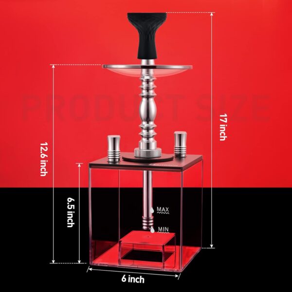 Hookah Set with Everything - Kitosun Updated Cube Modern Shisha include Vulcan HMD Silicone Phunnel Bowl Silk Pipe Coal Tongs Remote LED Light for Great Smoking | Easy Cleaning Easy Inhale 2 Hoses - Image 5
