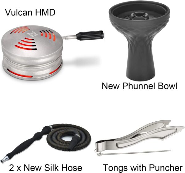 Hookah Set with Everything - Kitosun Updated Cube Modern Shisha include Vulcan HMD Silicone Phunnel Bowl Silk Pipe Coal Tongs Remote LED Light for Great Smoking | Easy Cleaning Easy Inhale 2 Hoses - Image 6