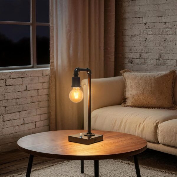 Industrial Table Lamp for Bedroom, Fully Dimmable Bedside Lamp with USB C+A Ports, Vintage Lamp with Water Pipe Design, Steampunk Table Lamps for Living Room, Dorm, Office, 6W LED Bulb Included - Image 7