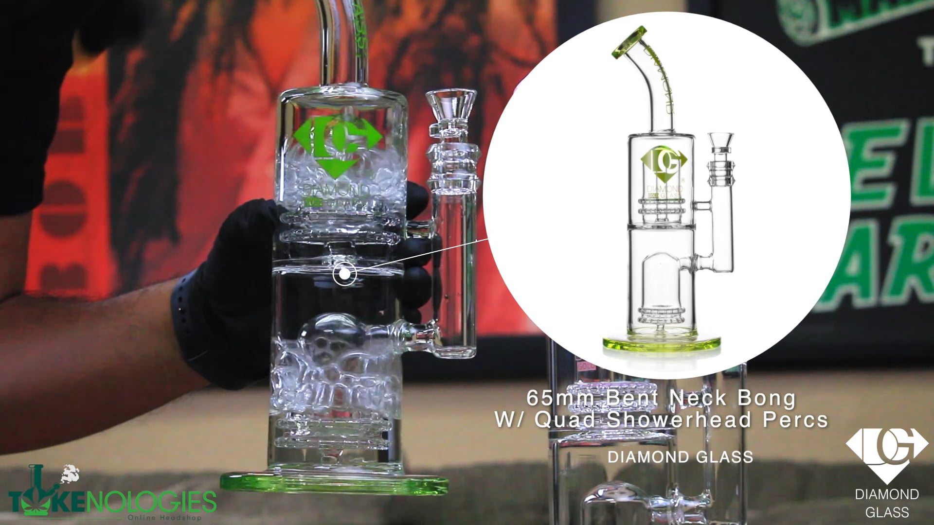 Diamond Glass® 65mm Bent Neck Bong w/ Quad Showerhead Percs