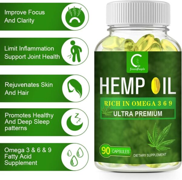 GPGP GreenPeople 100% Natural Hemp Oil Capsules - 180 Servings - Extra Strength Hemp Oil Extract for Stress, Sleep & Mood Support, Rich in Omega 3, 6, 9 - Image 2