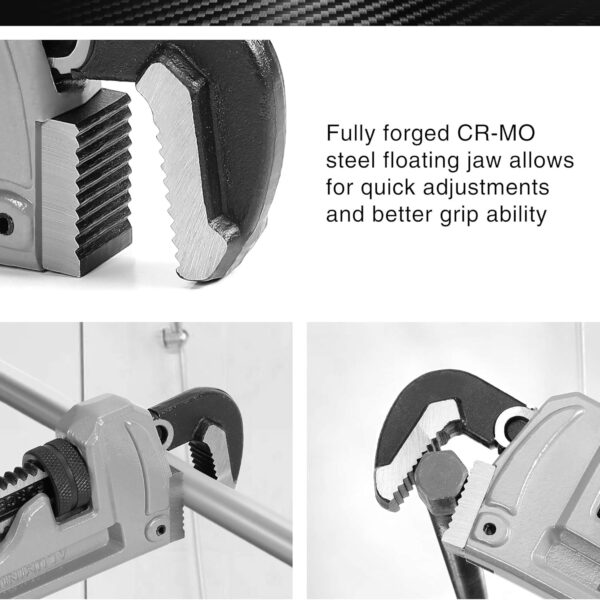 DURATECH 3-Piece Heavy Duty Aluminum Straight Pipe Wrench Set, 10", 14", 18", Adjustable Plumbing Wrench Set, Drop Forged, Exceed GGG standard - Image 3