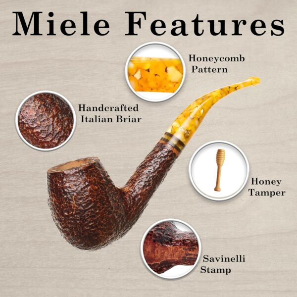 Savinelli Miele Series - Honeycomb Pattern Hand Crafted Wood Briar Pipe, Made in Italy, Rusticated Finish, 670 KS - Image 3