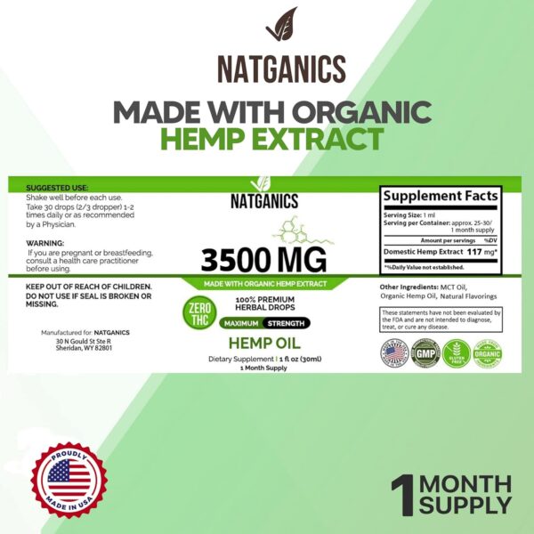 Organic Hemp Oil 3500mg - Ultra Premium Hemp Oil Drops 3500mg - Natural Hemp Oil Extract Tincture - Non-GMO Ultra-Pure CO2 Extracted Drops - Omega Fatty Acids 3 6 9 - Organically Grown & Made in USA - Image 2