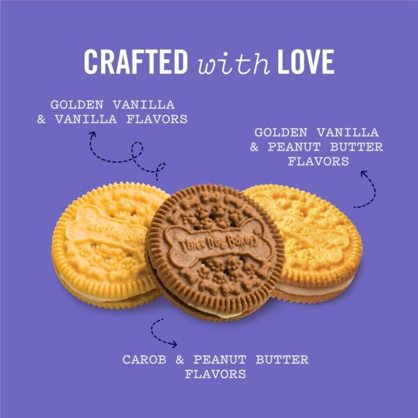 Three Dog Bakery Lick'n Crunch Sandwich Cookies Premium Dog Treats with No Artificial Flavors, Carob/Peanut Butter, Golden/Vanilla, 39 Ounces (Pack of 1) - Image 4