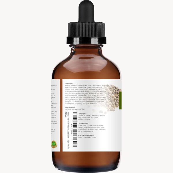 velona Hemp Seed Oil USDA Certified Organic - 4 Fl Oz | 100% Pure and Natural Carrier Oil | Unrefined, Cold Pressed | Hair, Body, Face & Skin Care - Image 3