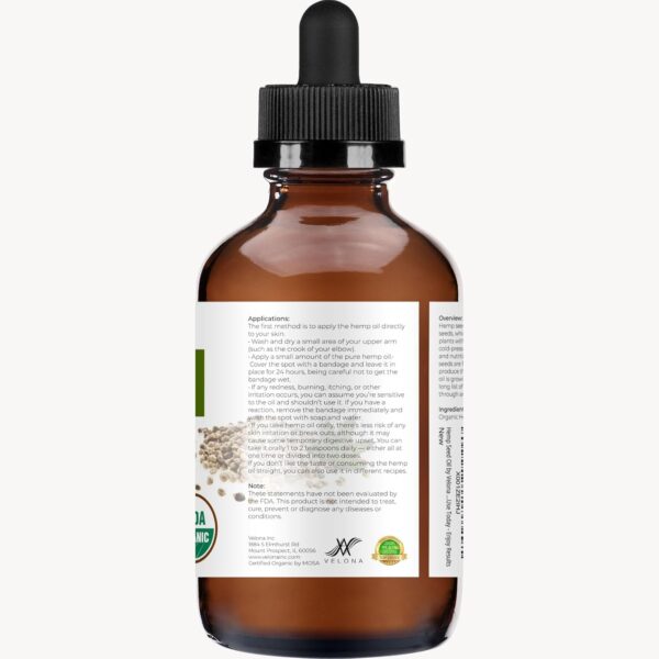 velona Hemp Seed Oil USDA Certified Organic - 4 Fl Oz | 100% Pure and Natural Carrier Oil | Unrefined, Cold Pressed | Hair, Body, Face & Skin Care - Image 4