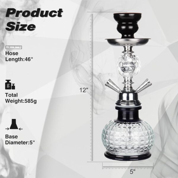 Hookah 2 Hose Complete Set Silicone Tube Ceramic Bowl Hookah Smoking Glass Shisha with Heat Management System（Black） - Image 2