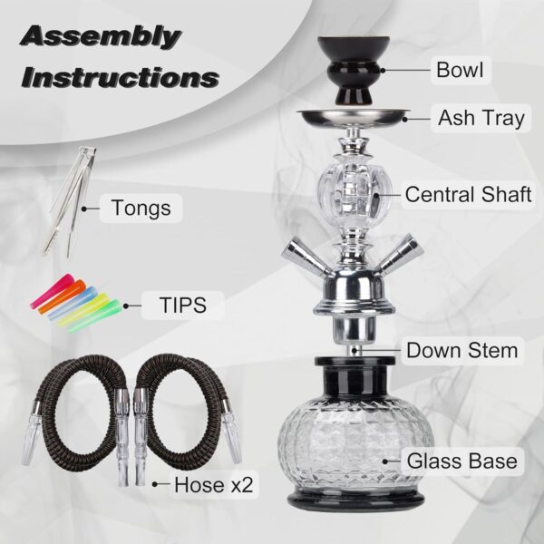 Hookah 2 Hose Complete Set Silicone Tube Ceramic Bowl Hookah Smoking Glass Shisha with Heat Management System（Black） - Image 3