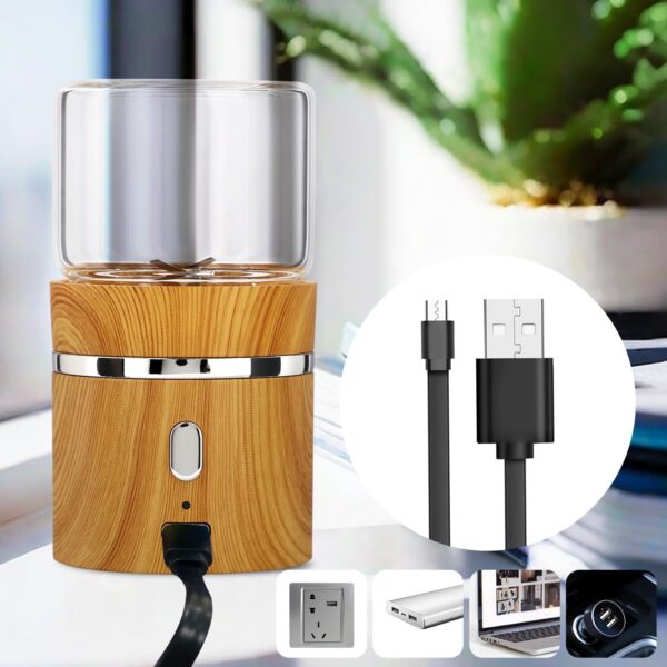 Electric Grinder Spice Crusher Rechargeable Mini Size 2" x 3.5" with 2PCS 1.7oz/50ml Glass Jars (NOT for nuts or beans), Wood Grain Pattern - Image 3