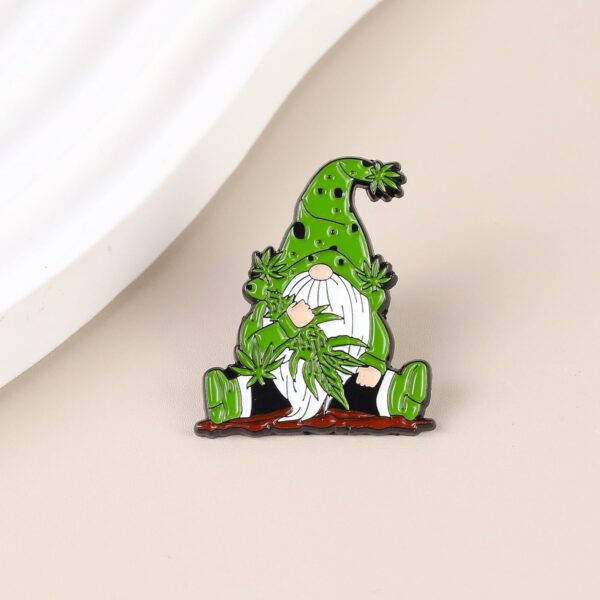 Stoner Gnome Enamel Pin, Marijuana Leaf Pin Brooch, 420 Friendly Gift For Weed Lover Cannabis Smoker, Stoner Life Lapel Badge, Pot Humor Brooches, Weed Garden Gnome Meme Accessories - Image 2