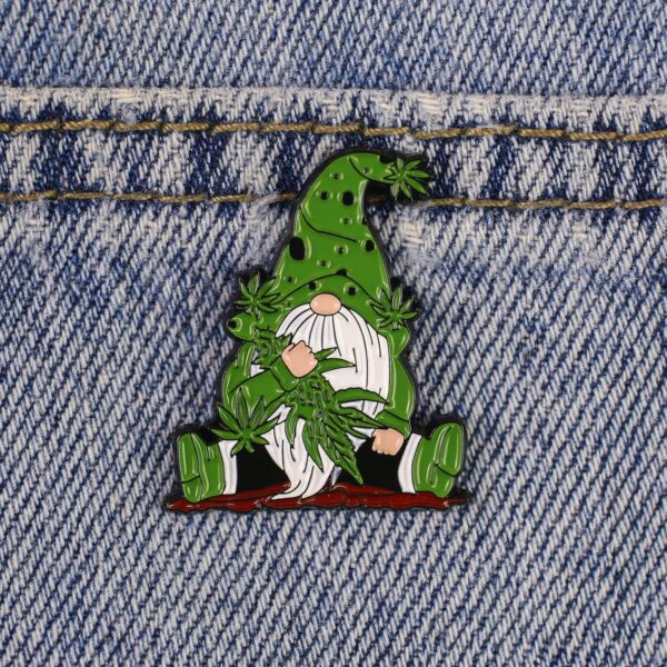 Stoner Gnome Enamel Pin, Marijuana Leaf Pin Brooch, 420 Friendly Gift For Weed Lover Cannabis Smoker, Stoner Life Lapel Badge, Pot Humor Brooches, Weed Garden Gnome Meme Accessories - Image 3