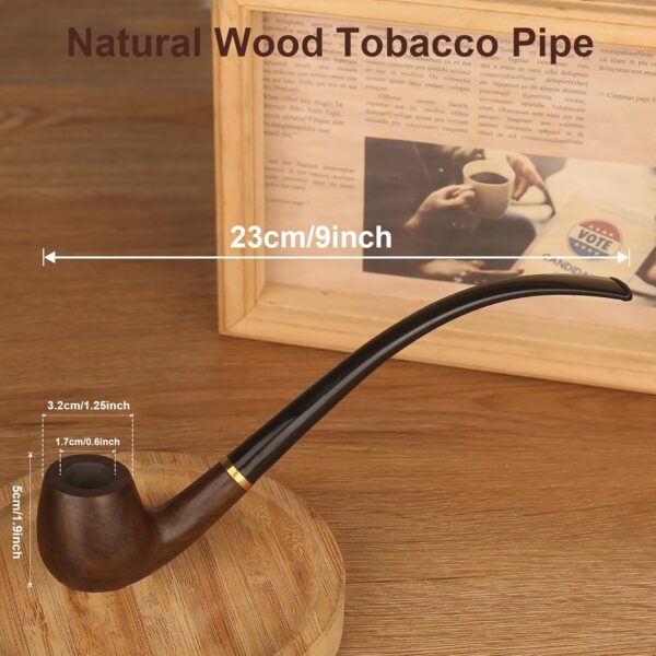 Churchwarden Tobacco Pipe Long Stem – Handmade Ebony Wood Pipe with Accessories Set, 9-Inch Vintage-Style Gentleman’s Gift for Display, Travel & Collection - Image 3