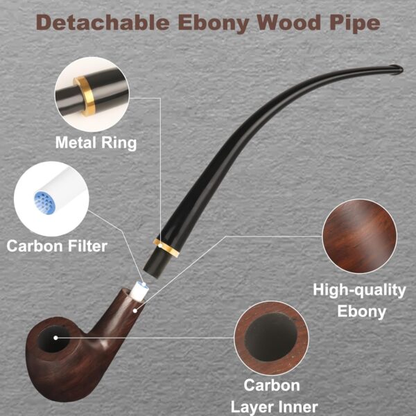 Churchwarden Tobacco Pipe Long Stem – Handmade Ebony Wood Pipe with Accessories Set, 9-Inch Vintage-Style Gentleman’s Gift for Display, Travel & Collection - Image 4