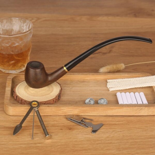 Churchwarden Tobacco Pipe Long Stem – Handmade Ebony Wood Pipe with Accessories Set, 9-Inch Vintage-Style Gentleman’s Gift for Display, Travel & Collection - Image 6