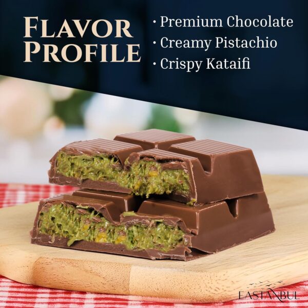 Eastanbul Dubai Chocolate Bar Pistachio, 7oz, Premium Belgium Chocolate, Pistachio Dubai Bar, Viral Candy with Shredded Phyllo Dough, Knafeh, Gift Box - Image 3