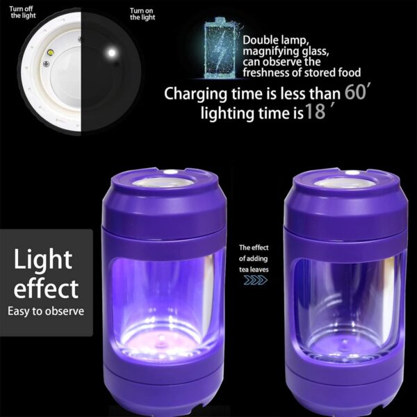 Herb Grinder Storage Jar with 8x Magnifying Lid, Light-Up Viewing, Fresh Keeping, and Portable Grinding (Red) - Image 4