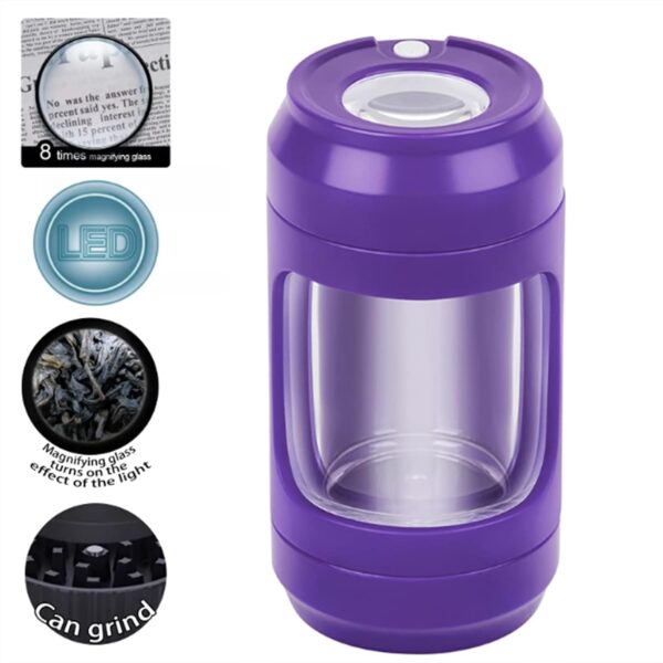 Herb Grinder Storage Jar with 8x Magnifying Lid, Light-Up Viewing, Fresh Keeping, and Portable Grinding (Red) - Image 5