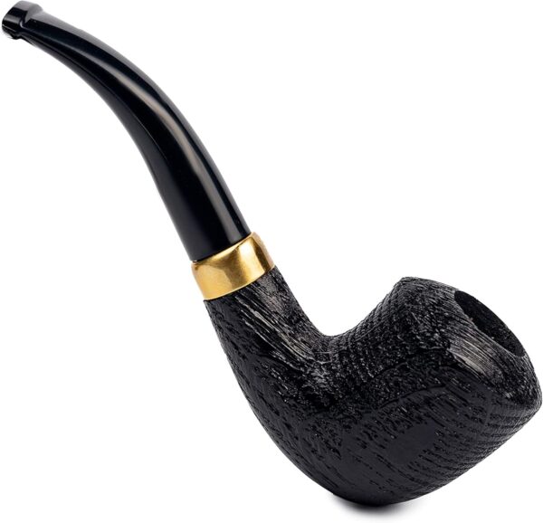 Dr. Watson - Wooden Tobacco Pipe, classic Bent Dublin shape, Fits 9mm filter, Comes with Pouch, Boxed (Rusticated) - Image 2