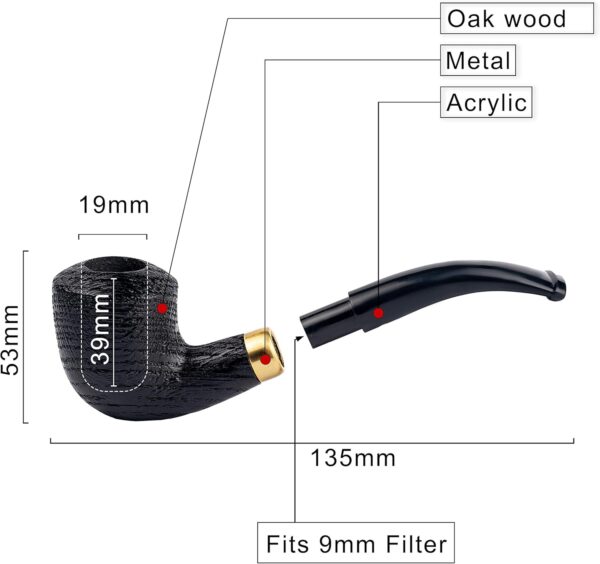 Dr. Watson - Wooden Tobacco Pipe, classic Bent Dublin shape, Fits 9mm filter, Comes with Pouch, Boxed (Rusticated) - Image 4