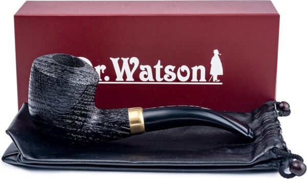 Dr. Watson - Wooden Tobacco Pipe, classic Bent Dublin shape, Fits 9mm filter, Comes with Pouch, Boxed (Rusticated) - Image 5